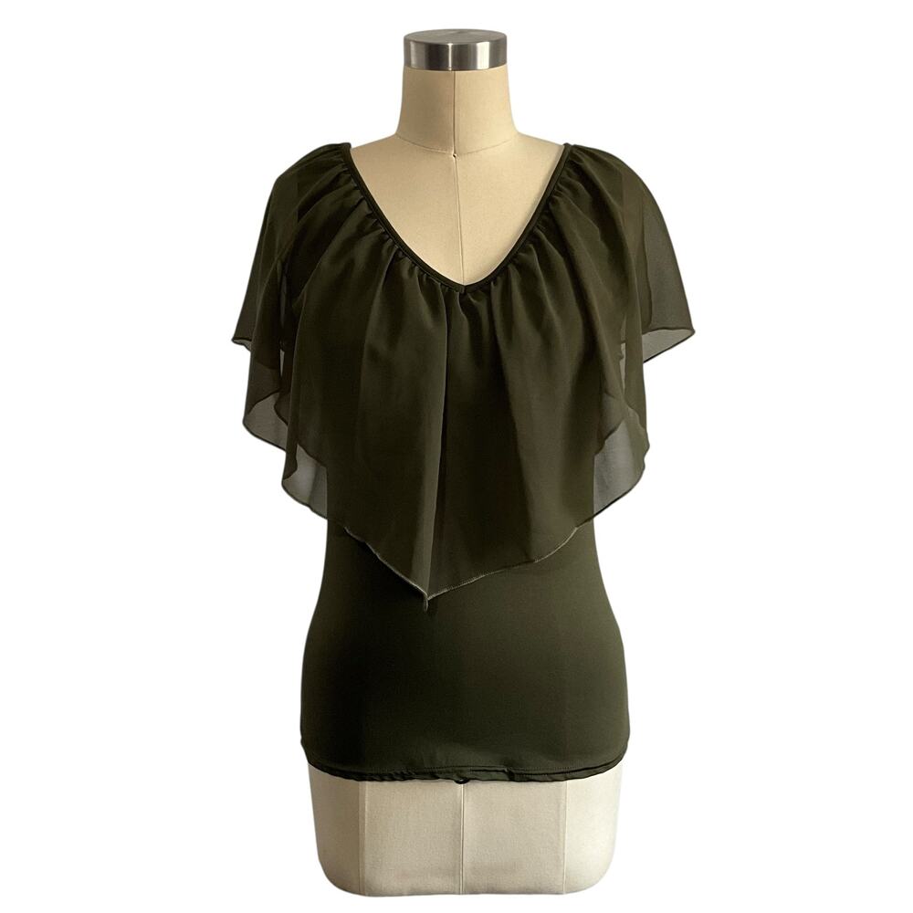 Khaki Green Layered Whimsy Top: Size M